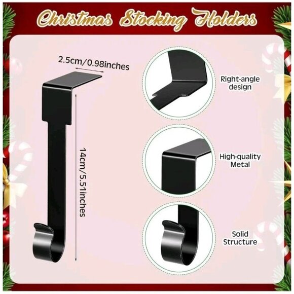 4 Pack Christmas Stockings Holder Hanger,Metal Hooks for Hanging Christmas Decor - Picture 4 of 7